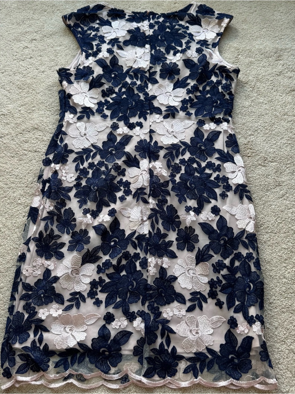 Donna Ricco NY Embroidered Floral Mesh Sheath Dress Sz 16 Navy Blush Sleeveless - Picture 7 of 12